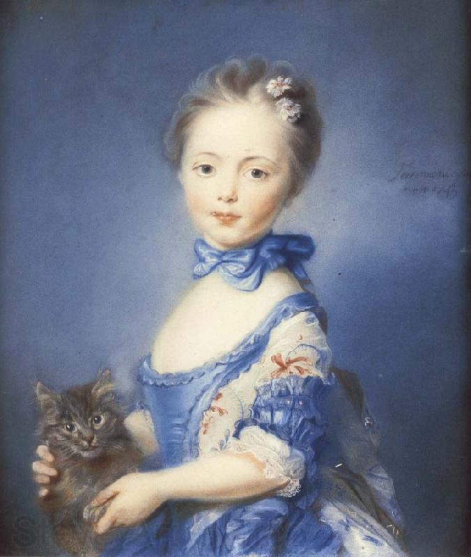 PERRONNEAU, Jean-Baptiste A Girl with a Kitten Norge oil painting art